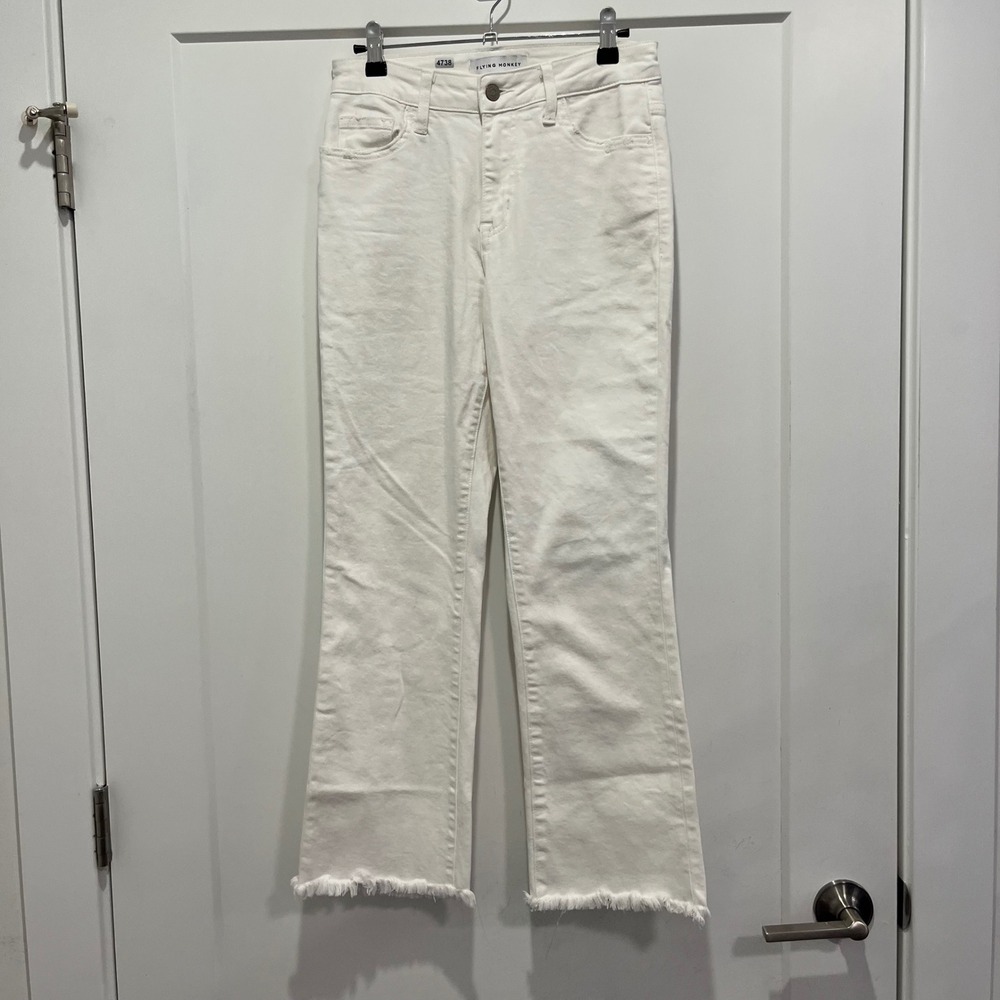 Flying Monkey White Cropped Raw Hem Flare Jeans F4639 Size 27